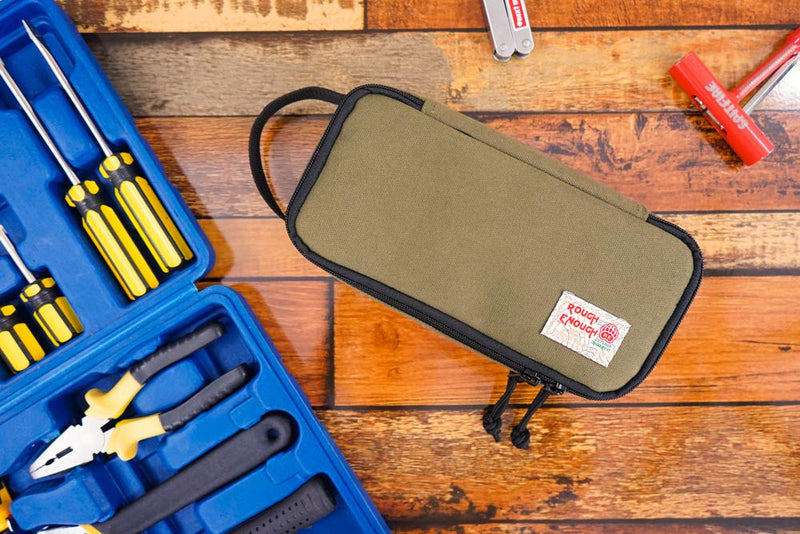 Rough Enough Small Tool Bag Pouch Box EDC Organizer Storage Case for Accessories with Zipper Portable Handle Army Green