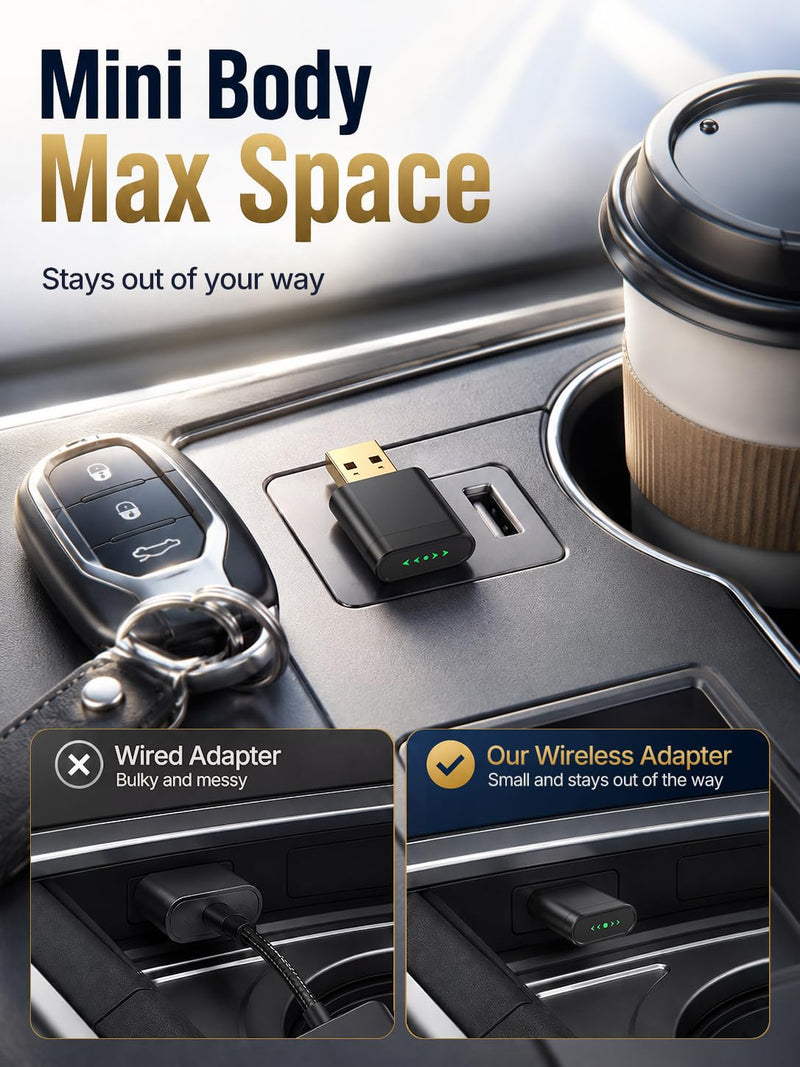 Wireless CarPlay Adapter & Android Auto Dongle | Bluetooth 5.3, 5G WiFi, USB-A/USB-C, Gold-Plated Connector, Plug & Play, For 2016+ OEM Wired Cars Black
