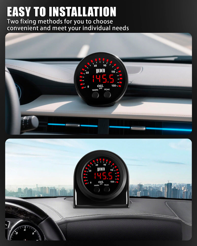 150PSI Oil Pressure Gauge Kit with 1/8NPT Electronic Sensor & Mounting Bracket 12V/24V DC Press Gauge Meter for Car Truck Vehicle Automotive 2-1/16" 52mm