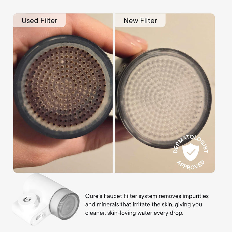 Qure Skincare Faucet Filter Refill - Replacement Cartridge for Faucet, 99% Chlorine Reduce, Clinically Tested - Black, 3-Month Supply (1 Piece)