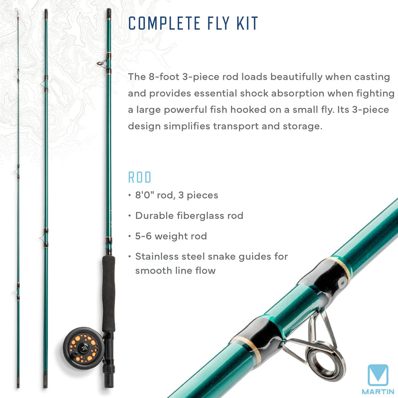 Martin Fly Reel and Fishing Rod Combo Kit Complete Fly