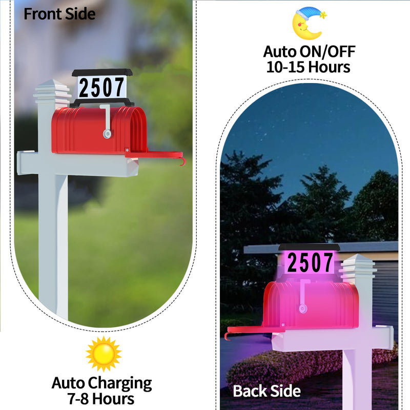 Solar Mailbox Number, Illuminated Address Sign, RGBW Color Changing Waterproof, Address Plaque for House Yard Home Office Street Outside (Mailbox Mount) Black(Mailbox Mount)