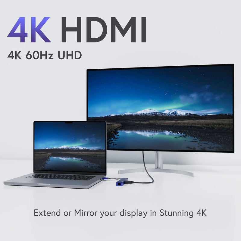 HM01 3-in-1 USB-C Hub, Gigabit Ethernet, 4K@60Hz HDMI, USB-C Charging for iPhone 15, iPad Pro, MacBook, XPS, Lenovo DY22HUM3101S