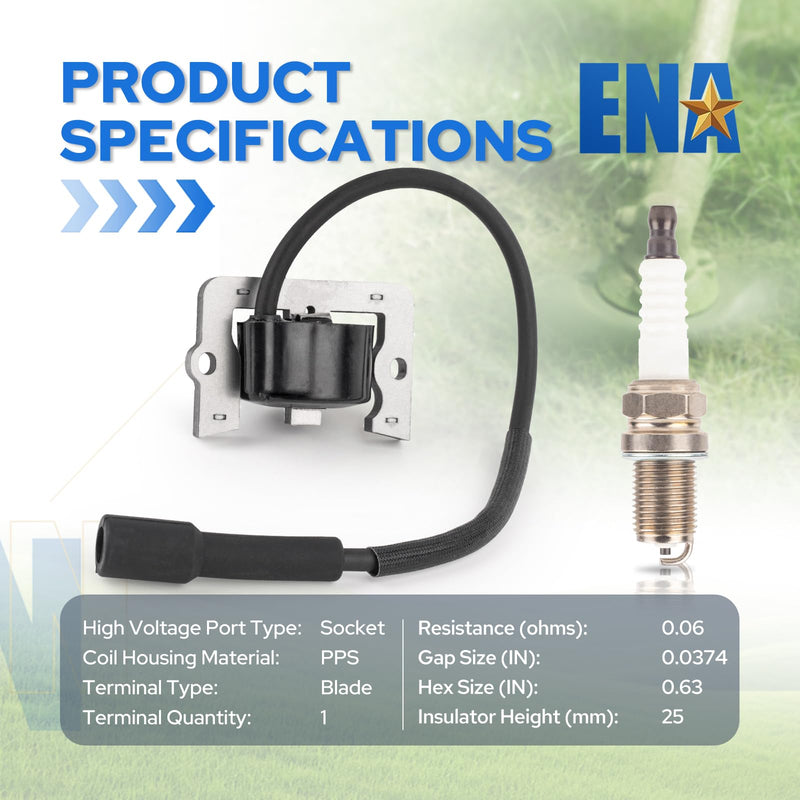 ENA 12 584 04-S Ignition Coil Compatible with Kohler CV15 CV15S CV16S CV460S John Deere STX30 STX46 L110 LT155 LT160 LTR155 LTR166 Lawn Mower Engines with Spark Plug Replacement for 12-584-01-S M92216