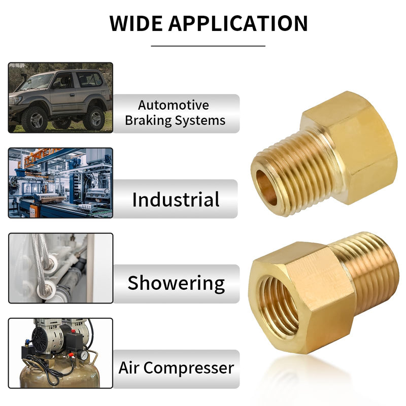 1/8" NPT to 3/8-24" Adapter Fitting - Brass Inverted Flare Female Brake Adapter for Hydraulic, Refrigerant, Fuel Lines (4PCS) 1/8" NPT to 3/8-24" Adapter Fitting