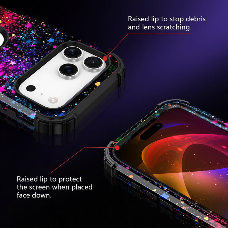 Casetego for iPhone 17 Pro Max Case,Glow in The Dark Three Layer Heavy Duty Sturdy Shockproof Full Protection Rugged Hard PC+Soft TPU Bumper Case for iPhone 17 Pro Max 6.9 inch,All Colorful Sky All Black Colorful Sky