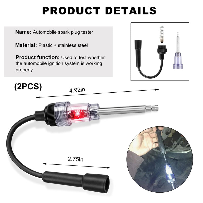 2PCS Inline Spark Plug Tester, Straight Boot Engine Ignition Coil Tester, Internal/External Engine Checker Armature Diagnostic Detector for Automobile Motorcycle Lawn Mower 2PCS