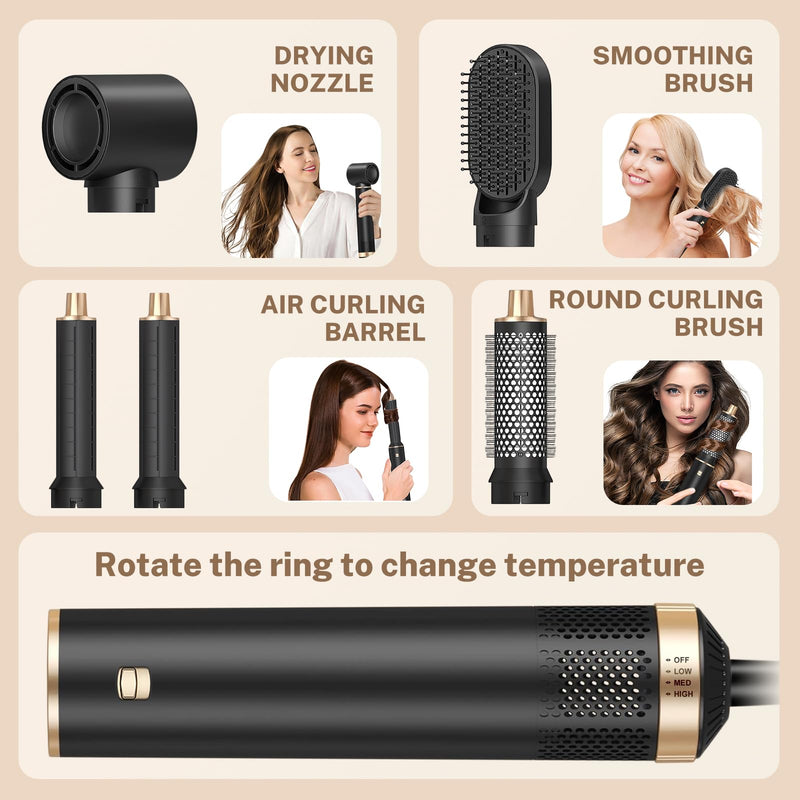 Hair Styler 5 in 1 Airbrush Set Multi-Blow Hair Dryer Brush | Magic Styler with Curl,Straighten,Wavy,Smooth and 3 Temperature for Volume,Curls,Smooth,Straighten,Dry& Style,Gifts for Women