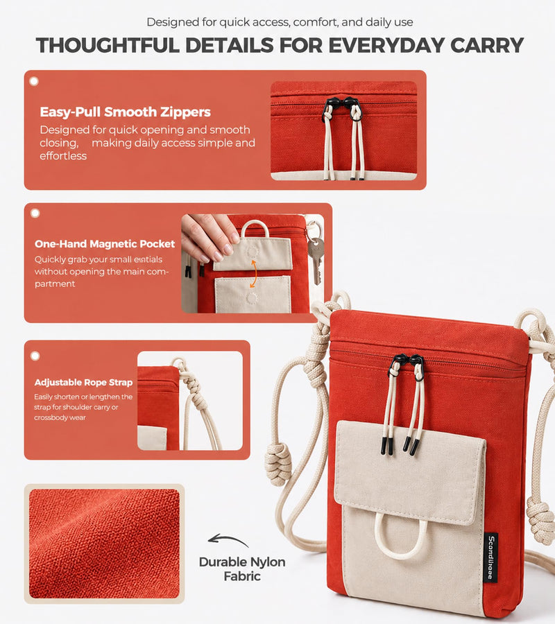 Cell Phone Pouch with Strap Lightweight Crossbody Phone Purse with Nylon Lanyard Fits iPhone 12-17 for Travel Casual Walking Red
