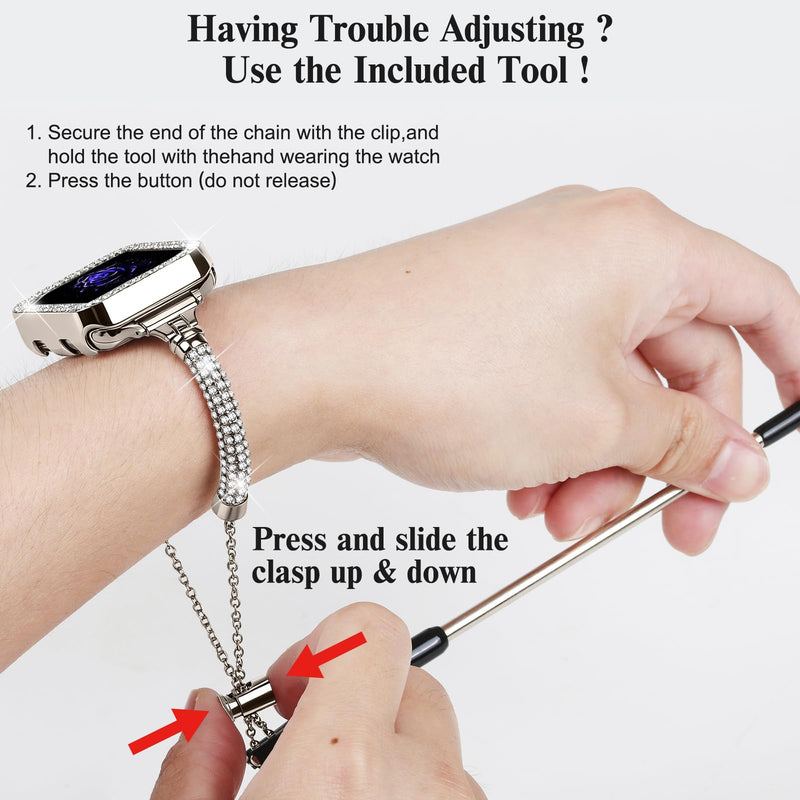 JOYOZY Bling Band and Case Compatible with Apple Watch Band 38mm 40mm 41mm 42mm 44mm 45mm 46mm, Pretty Luxury Strap with Sparkle Diamond, Dressy iWatch Bracelet for Women Starlight 42MM for Series 11/10
