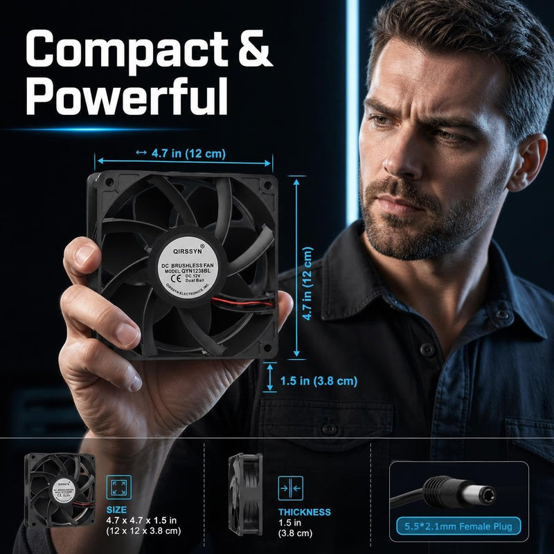 High cfm Computer Fan 120mm x 38mm 110V 220V AC Powered Variable Speed Fan Cooling Components for Receiver Xbox DVR PlayStation Mining Rig Case Server Cabinet Grow Tent GPU Workstations 4.7x4.7x1.5in