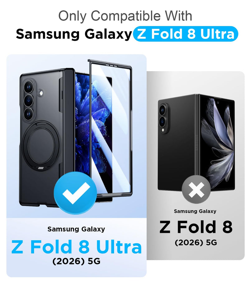 for Samsung Galaxy Z Fold 8 Ultra Case,[360°Rotatable Magnetic O-Ring Stand & HD Screen Protector][Compatible with MagSafe] Translucent Matte Shockproof Phone Case for Z Fold 8 Ultra,Black Black for Samsung Galaxy Z Fold 8 Ultra