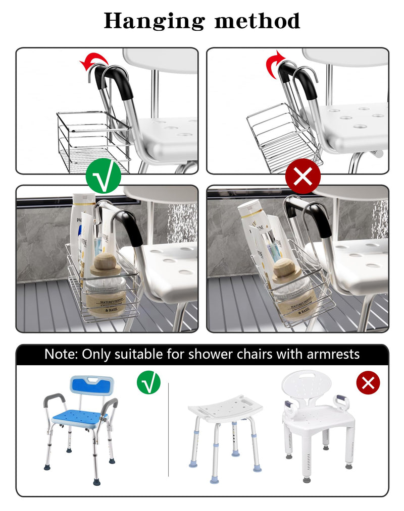 Bathroom Shower Organizer, Chair Upper Hanging Shelf, 304 Stainless Steel Seat Storage Shelf for Elderly Disabled Shower Chair Bench with Armrests