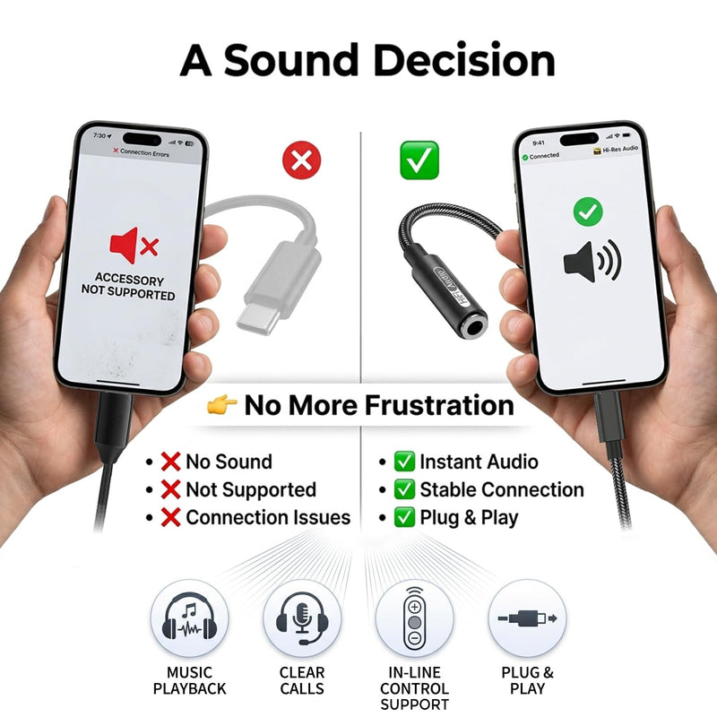 USB C to 3.5mm Hi-Res Audio Adapter, Built-in DAC, Type C to Aux Headphone Jack, Studio Quality Sound, Supports Calls, Compatible with iPhone 15 16 17, Samsung Galaxy S25 S24 S23, MacBook, iPad, Pixel Hi-Res (384kHz, 1 Pack)