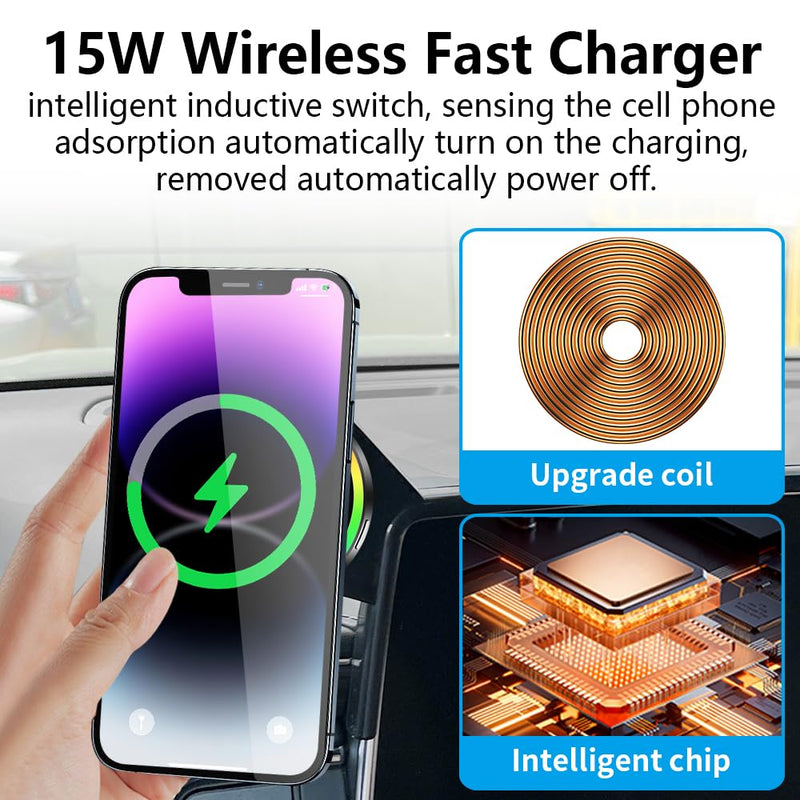 Car Magnetic Phone Mount for Chevrolet Suburban 2021 2022 2023 2024 and Chevy Tahoe 2021-2024 Auto Interior Accessories Best Cell Phones Holder Fast 15W Wireless Charger Charging Stand Magnetic Style for 2021-2024 Chevy Tahoe/Suburban