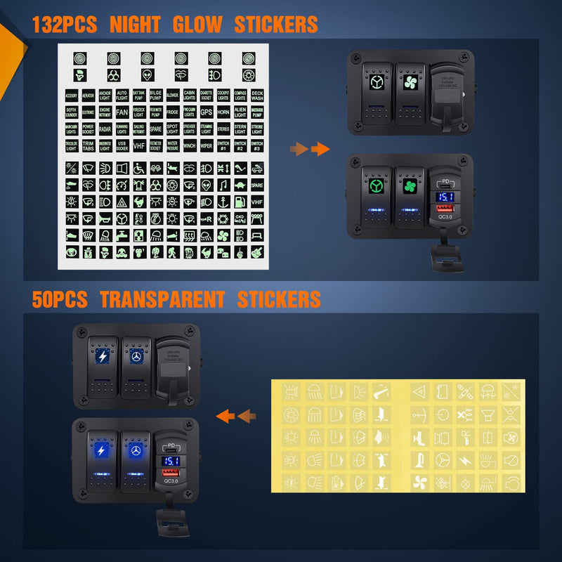  [AUSTRALIA] - Nilight 2 Gang Rocker Switch Box 12V SPST ON Off Switch PD Type C and QC 3.0 USB Charger Voltmeter Waterproof Aluminum Rocker Switch Panel DIY Stickers for Boats Cars RVs Trucks Blue+Box