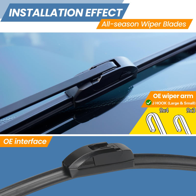 GSPSCN OEM QUALITY 24''+18'' Premium Original Replacement Windshield Wiper Blades,Quiet and Durable Stable High Performance All-Season Auto Wiper Blades for J Hook (Pack of 2) 24"+18" (pair for front wiper blades)