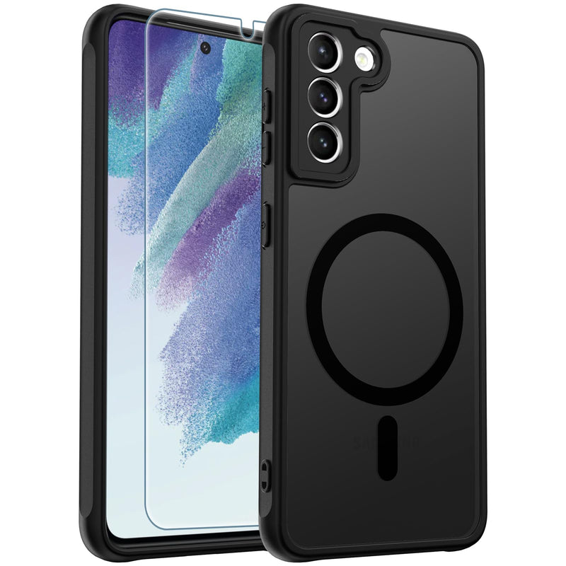 for Samsung Galaxy S21 Plus Case, [Compatible with Magsafe] [Screen Protector] Matte Translucent Slim Shockproof Case Military Grade Protection Phone Cover 6.7-inch, Black