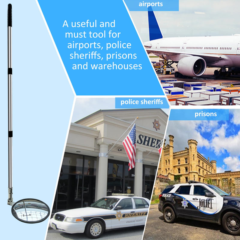 Portable Hand-Held Vehicle Search Telescopic Inspection Mirror for Security Check Under Cars, Truck, Equipment, Over Shelves and Corners 9 inch Round