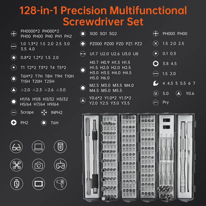 128 in 1 Precision Screwdriver Set, Ratchet Screwdriver Set, Professional Magnetic Repair Tool Kit with 122 Bits for Phone Camera Laptop Watch