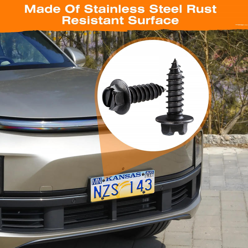 HZJD License Plate Screws, Nylon Retaining Nuts, Black(4PCS) 4+4PCS