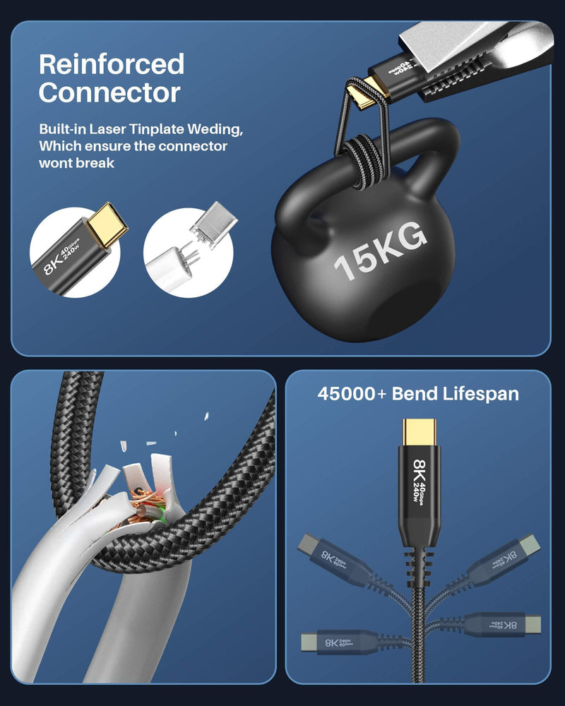 3FT USB C for Thunderbolt 4 Cable, [High-Speed, Durable] 40Gbps Data Transfer, 8K@60Hz/4K@120Hz USB C Monitor Cable, 240W PD Fast Charging for MacBook Pro, Lenovo, Samsung, iPhone 16, SSD, Docking 3FT 1-Pack
