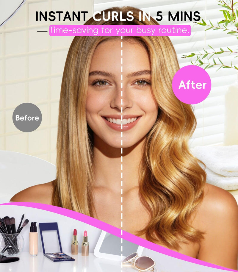 Cordless Curling Pro. Hot Brush Rechargeable for Long Hair | 7000mAh by 4 Heating up to 210°C, Negative Ionic Salon Smooth Tangle-Free Hair Styling in Minutes, for Travel & Home Rose Gold