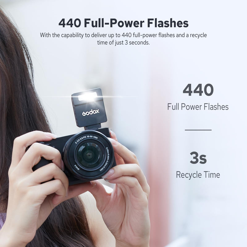 Godox iM22 Camera Flash, Mini Flash for Camera, 440 Full Power Flashes, Built in Lithium Battery, 5 Power Levels, Single Contact Hot Shoe, Compatible for Canon Sony Fuji Nikon Panasonic Olympus
