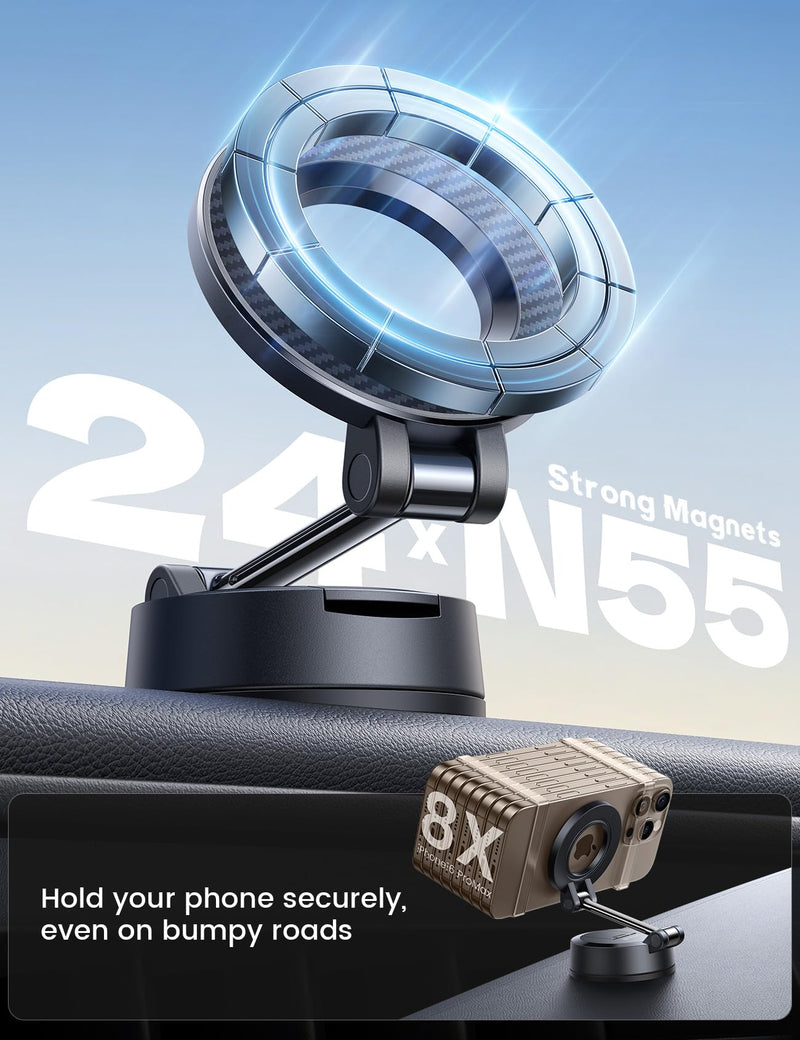 Lamicall for Magsafe Car Mount [70LBS Powerful Suction] Magnetic Phone Holder for Car, 360° Rotation Suction Cup Phone Mount Dashboard & Windshield for Truck fit iPhone 17 16 Pro Max Plus 15 14 13 12 🥇NEW Upgraded - Carbon Fiber