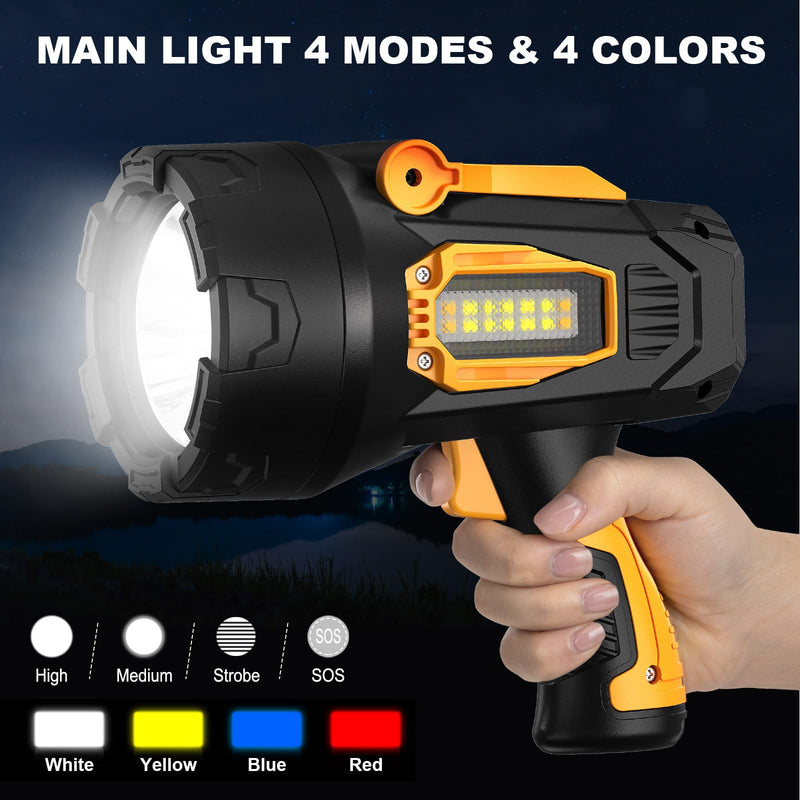 LBE Rechargeable Spotlight, Super Bright 2,000,000 Lumens Led Flashlight Handheld Spot Lights Outdoor with Cob Light, 10000ɱAh Long Lasting Large Spotlight for Hunting Boating Camping