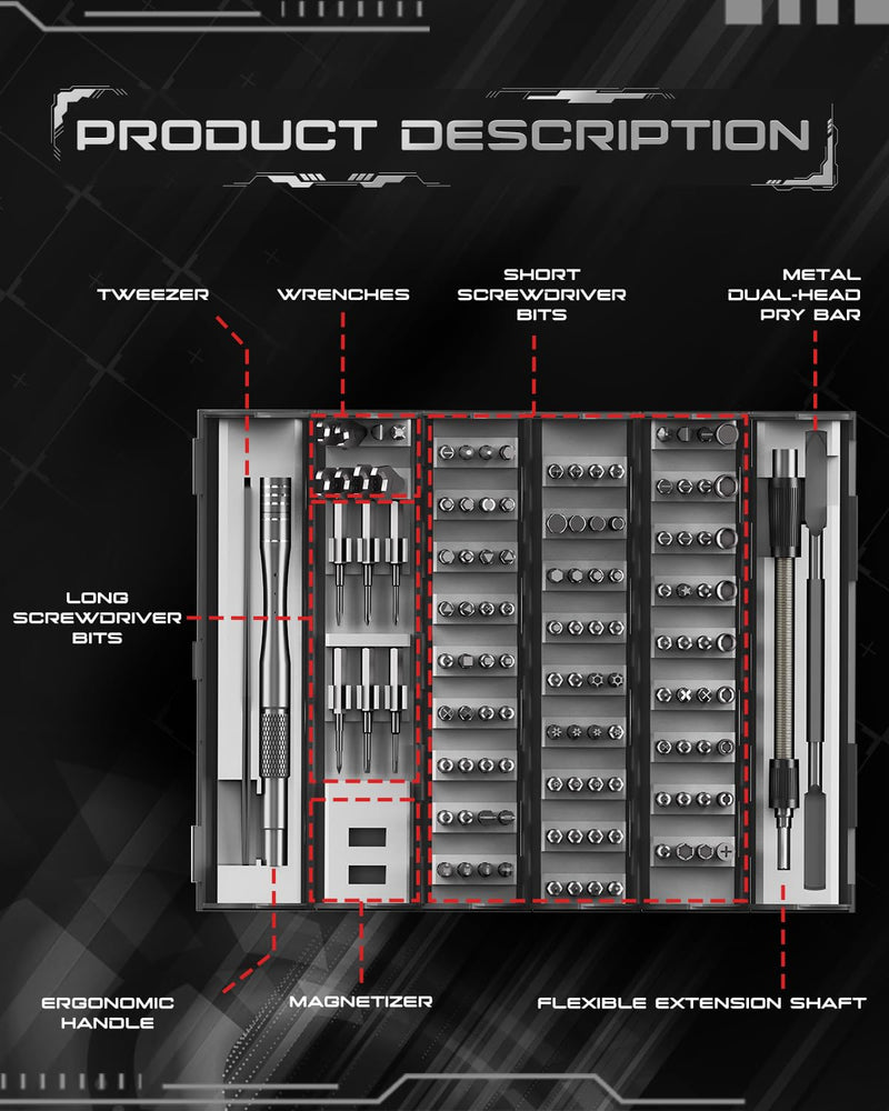 VMAN 128 in 1 Electronics Precision Screwdriver Set, Professional Magnetic Repair Tool Kit with 122 Bits for Computer, PC, iPhone, Laptop, Game Console, Watch, Xbox, PS5, MacBook, Ring Doorbell