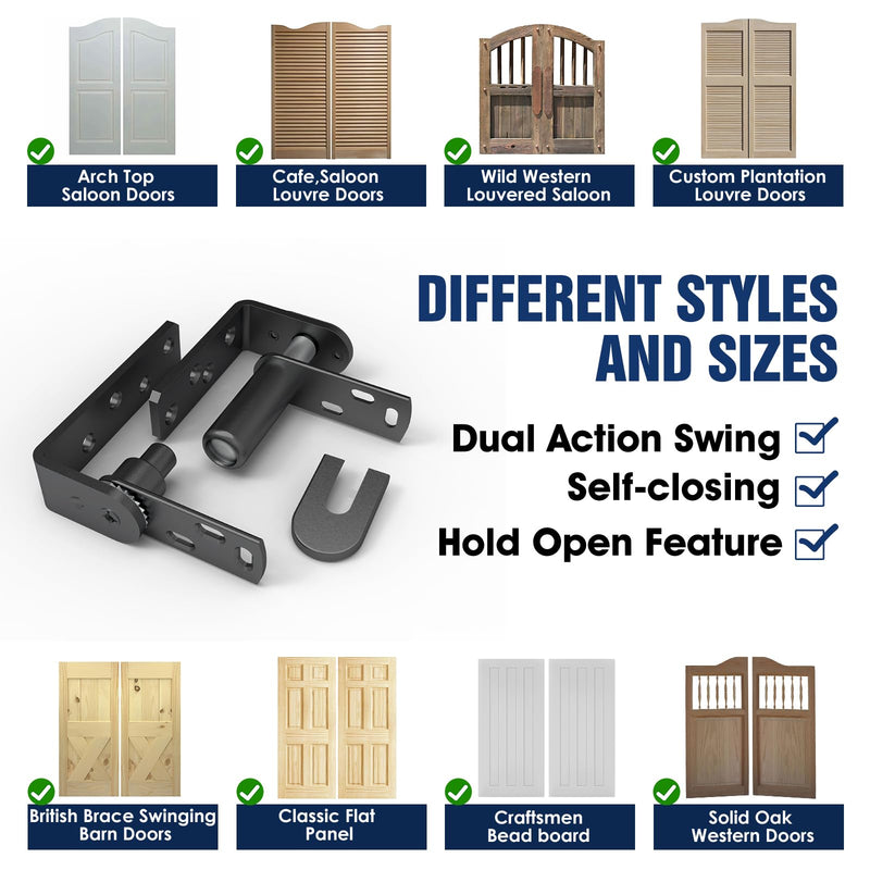Cafe and Saloon Door Hinges, Self-Closing Heavy Duty Double Action Swinging Door Hardware for Bar Coffee Shop Restaurant, 304 Stainless Steel Black Finish (Black, Big Size, 2 Pack) BIG 2PCS