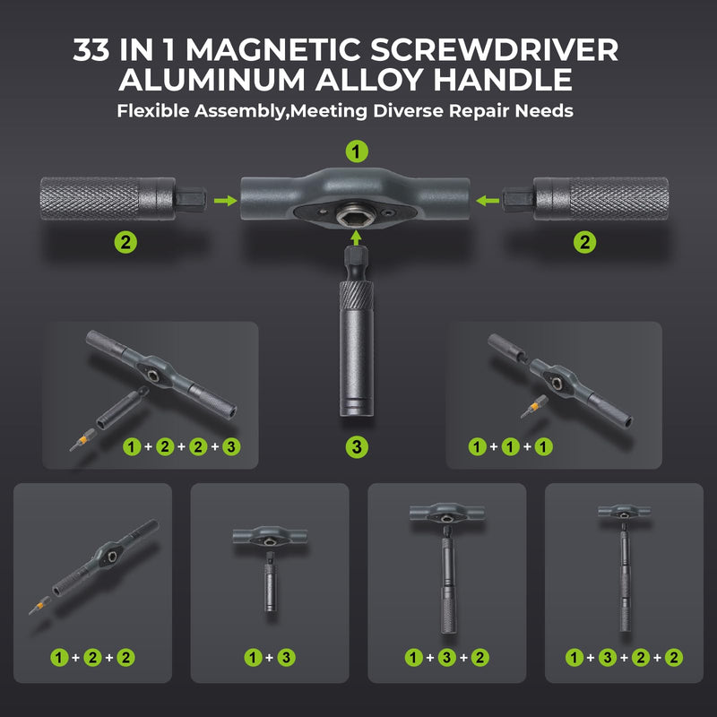 33 in 1 Magnetic Screwdriver Set, Ratcheting Screwdriver Set with Multi Bits & Extension Bar, Handy Repair Tool Kit for Electronics, Computer, Phone, Bicycle, Furniture, PC, Watch & DIY Projects