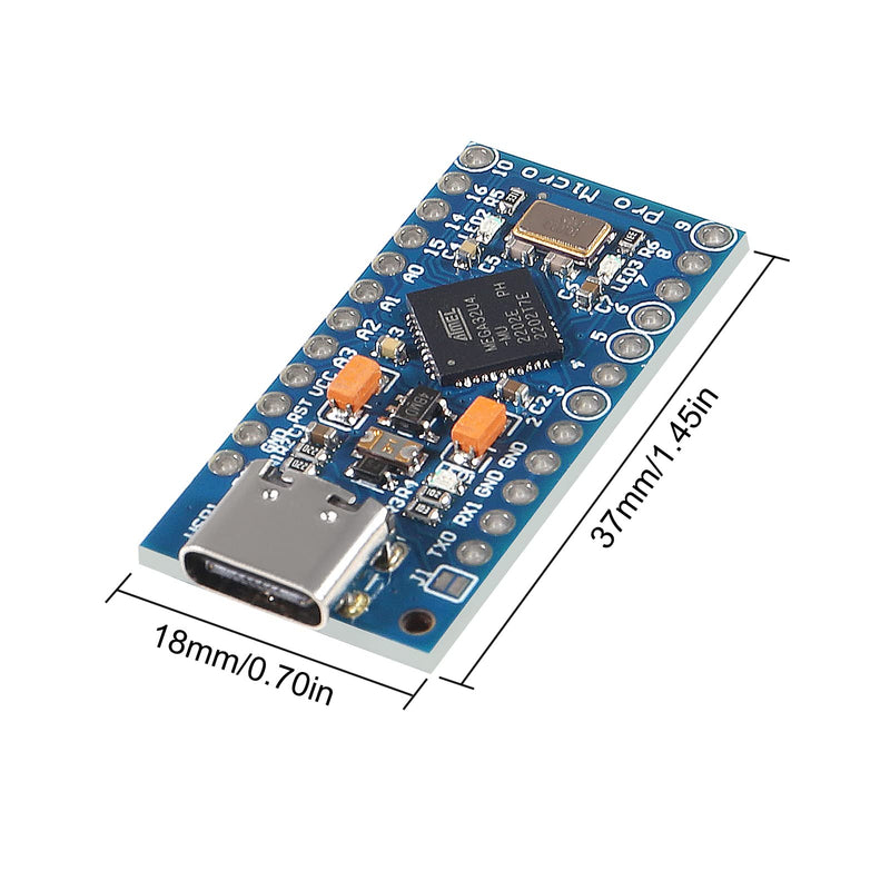 AITRIP 4PCS Pro Micro ATmega32U4 5V 16MHz Type-C Development Module Board with 2 Row pin Header Compatible arduino Leonardo Replace ATmega328 Pro Mini Type-C USB