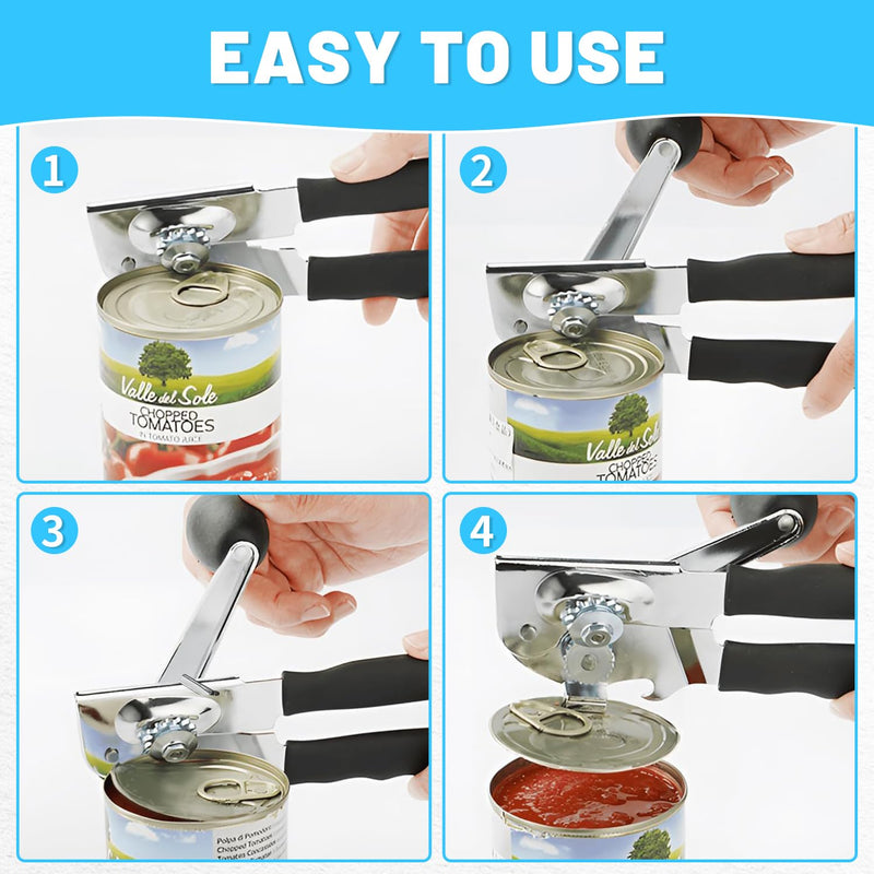 Commercial Can Opener,Stainless Steel Heavy Duty Hand Crank Can Openers with Comfortable Extra-long Handles,Ergonomic Design,Black