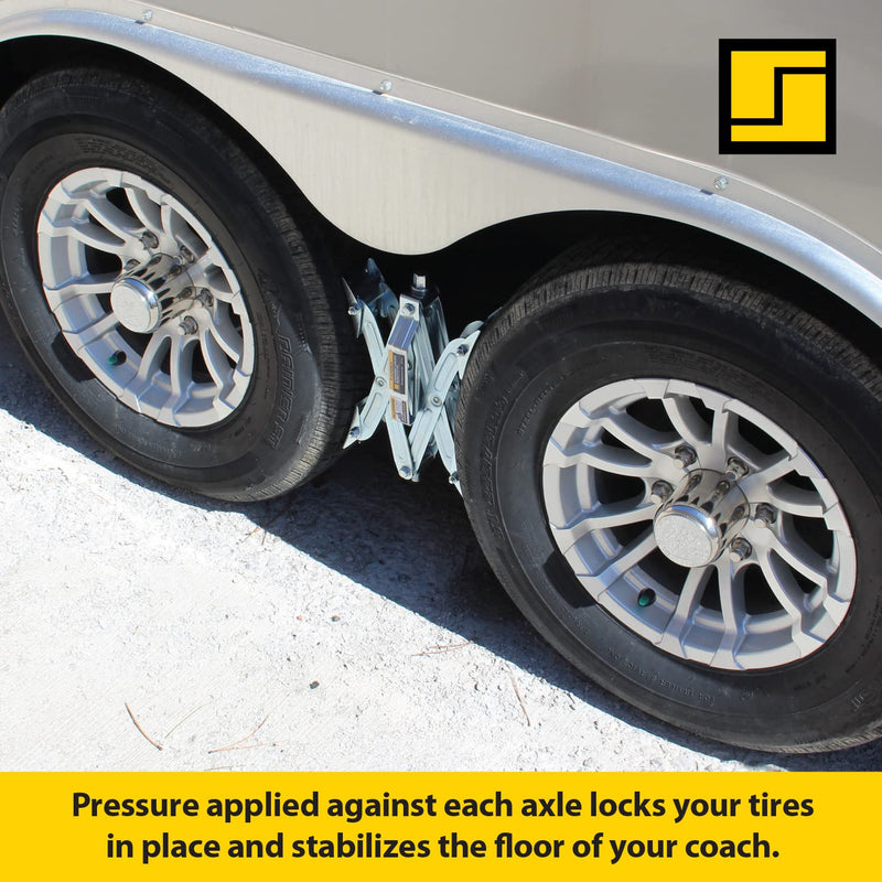 Stromberg Carlson JBP-T217.2 Tandem Axle T-Chock - Heavy Duty RV Wheel Chocks & Tire Stabilizers - Camper Wheel Chock Scissor Stabilizers for RVs, Trailers, and Campers- Fits Tires 2"-17" Apart 2-Pack