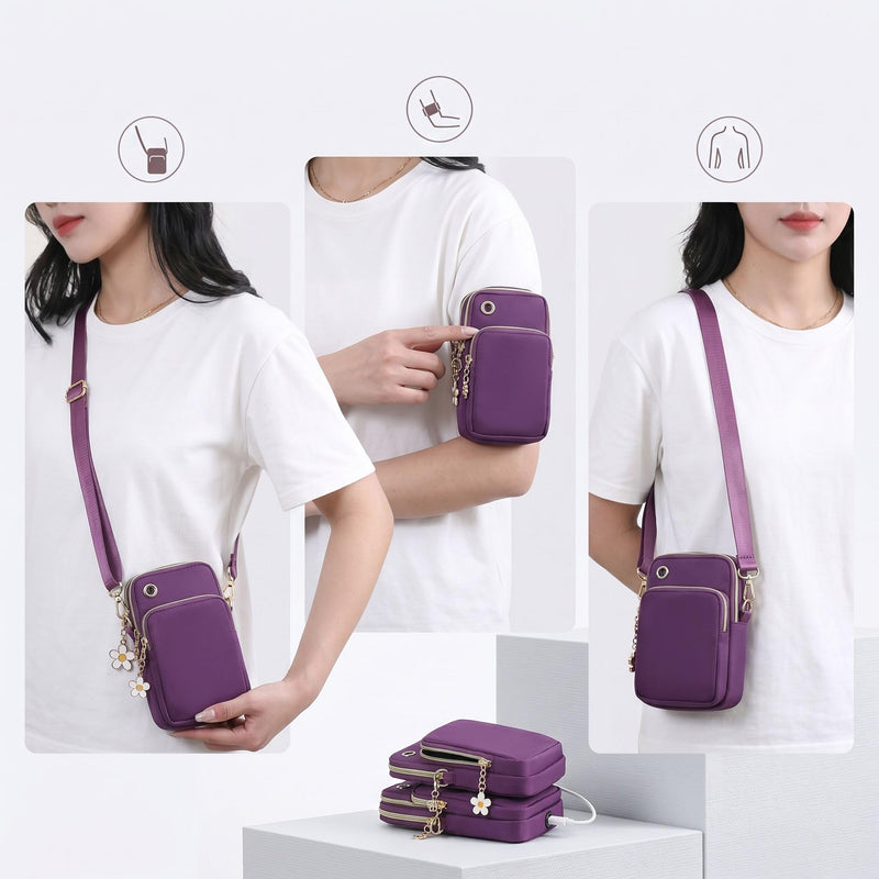 Soft Crossbody Bag Lightweight Zipper Closure Fashionable Vertical Design For Travel And Daily Use Mobile Phone Holder Black