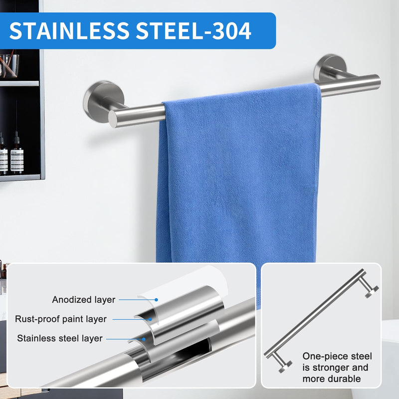 Brushed Nickel Bathroom Accessories, Bathroom Hardware Set, SUS304 Stainless Steel Bathroom Towel Holder Set, 16 Inch Towel Bar Set 5 Pcs, 2 Towel Hooks, Toilet Paper Holder, Towel Ring 16in Towel Bar Set Brushed Nickel
