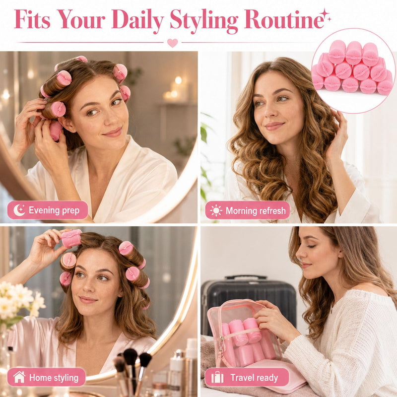 12 Pieces Foam Sponge Hair Rollers, Soft Sleeping Hair Curlers, Flexible No Heat Hair Styling Tool for Home Salon, Pink