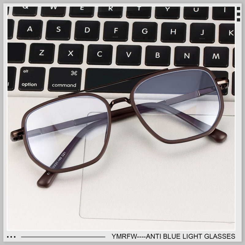 Aviator Blue Light Blocking Glasses for Women Men Trendy Metal Frame Computer TV Eyeglasses Anti Eyestrain Coffee/Brown clear