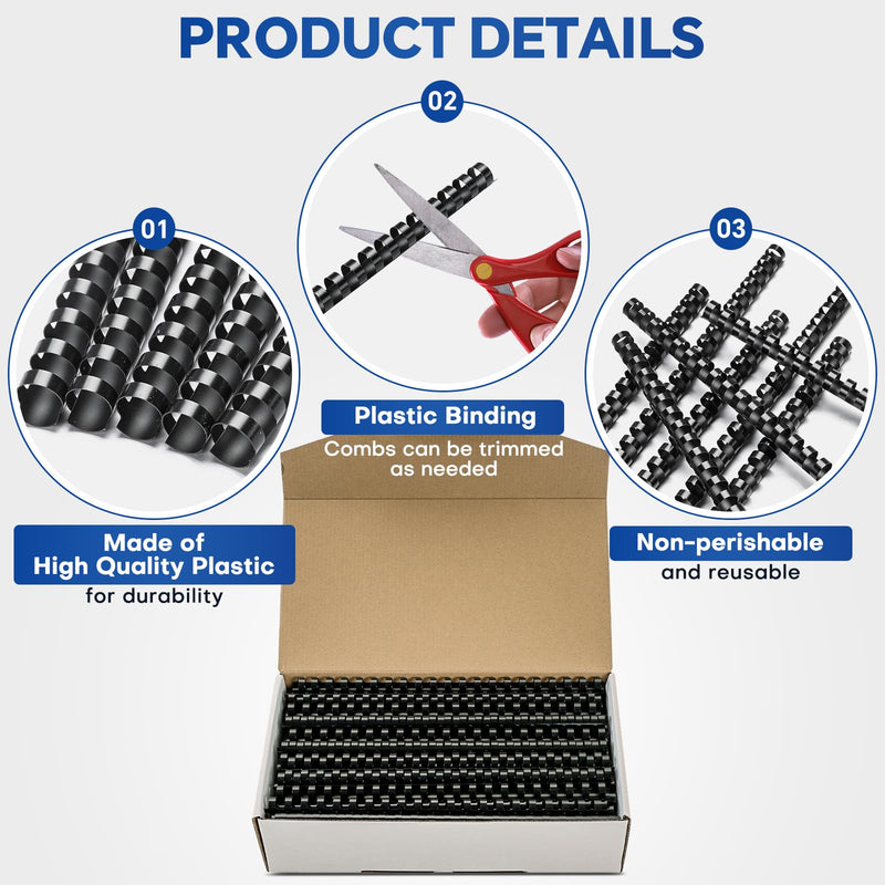MYFULLY 21 Ring Plastic Binding Combs, 9/16 Inch Diameter, 120 Sheet Capacity, 100 Pack Black Comb Binding Spines– Perfect for Office & School Letter Size Document Binding
