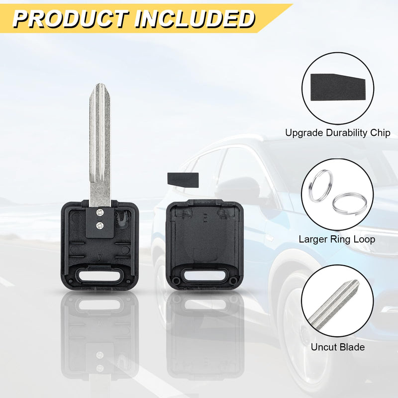 Vurkcy 46 Chip Transponder Ignition Car Key, Replacement for Nissan, New Uncut, 2Pcs, Locksmith Required