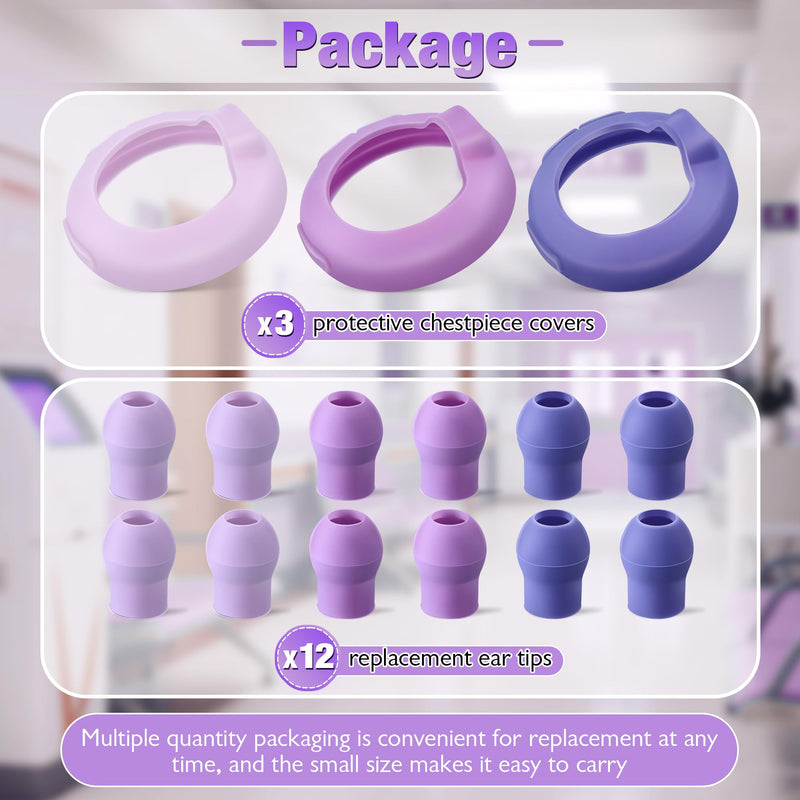 3 Silicone Protective Cover & 12 Ear Tips Replacement Accessories Compatible with EKO Core 500 Digital Stethoscope, Echo Stethoscope Accessories, Dustproof Protection Design(Purple) Purple