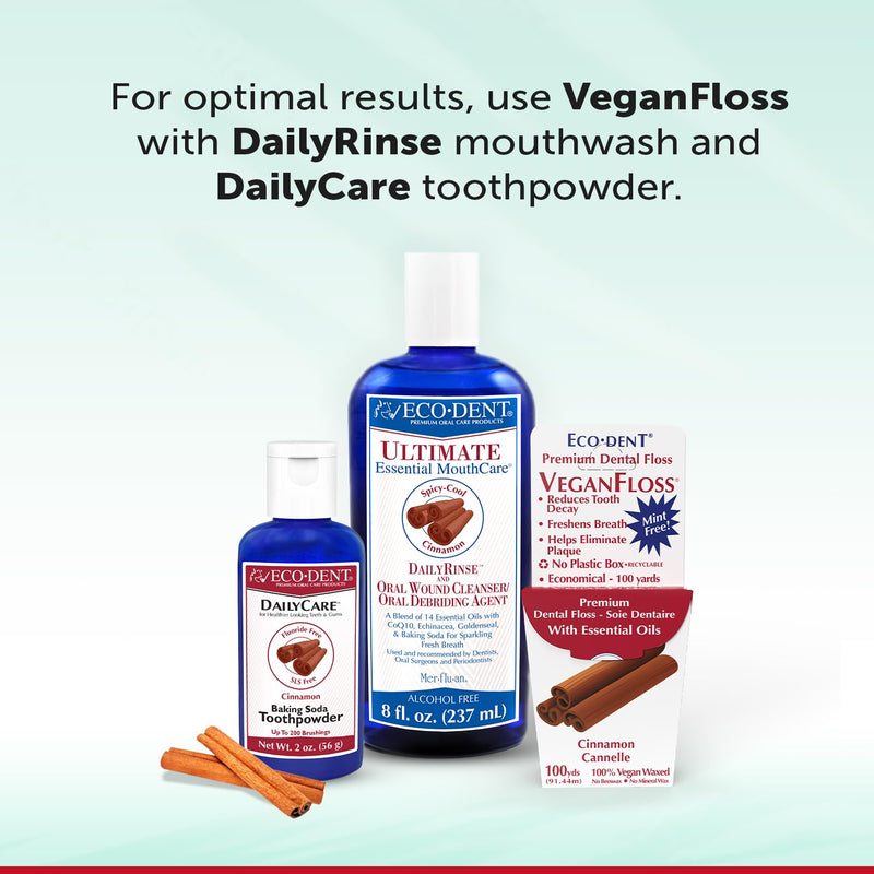 Eco-Dent VeganFloss Dental Floss, Waxed, Cinnamon - Floss with Vegan Plant-Based Wax, Recyclable Cardboard Packaging, 100 Yds (Pack of 6) 600 Count (Pack of 1)