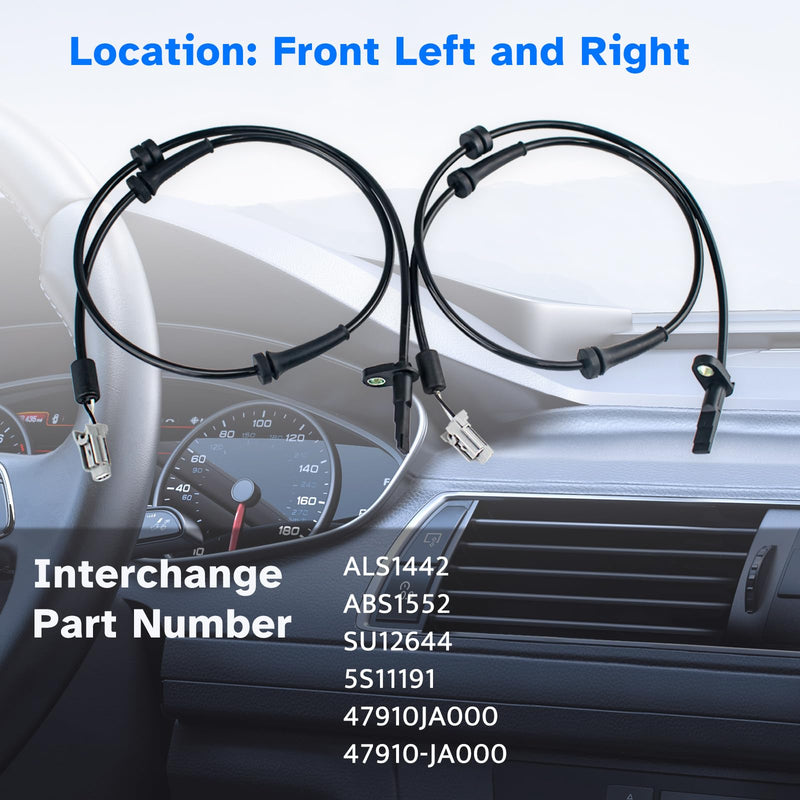 Front ABS Wheel Speed Sensor Left Right fit for 2007 2008 2009 2010 2011 2012 2013 2014 Nissan Altima, Nissan Maxima, Driver Passenger Side, ALS1442 47910-JA000 ABS1552 SU12644 5S11191, 2pcs