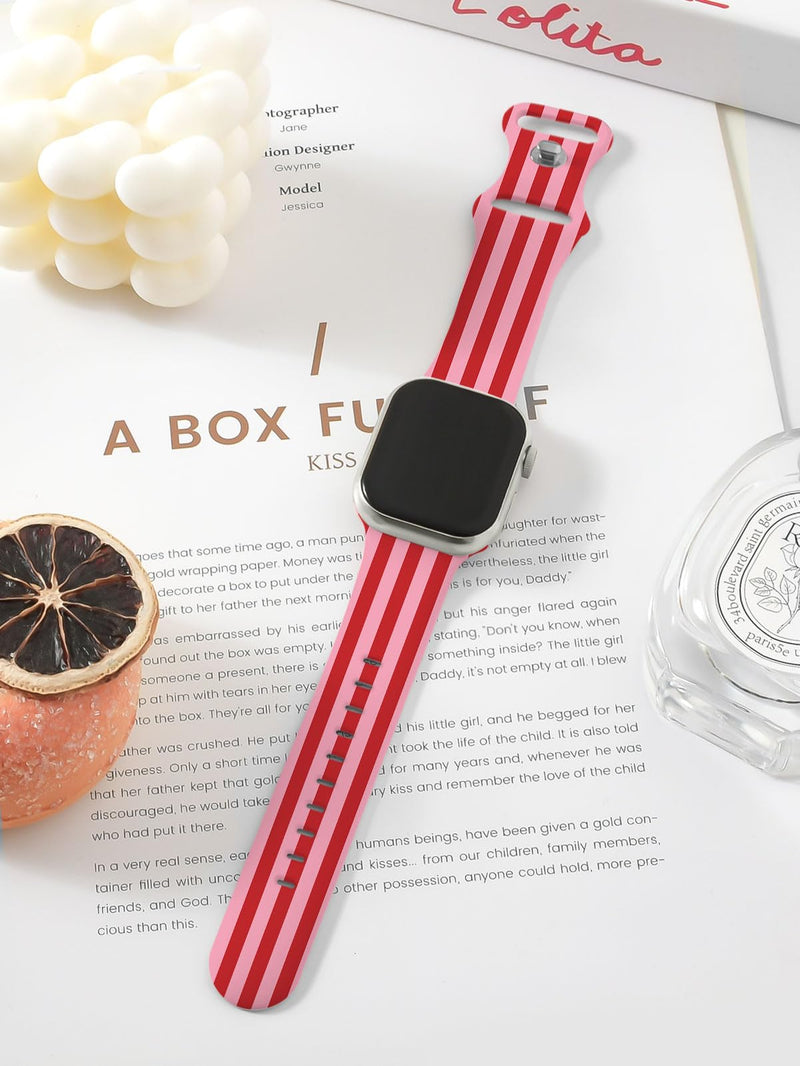 Cute Watch Band Compatible with Apple Watch for Cherry Bow Watch Strap Women, Soft Silicone Compatible with iwatch Series 11 10 9 8 7 6 5 4 3 2 1 SE Ultra 38 40 41 42 44 45 46 49mm Striped - red 38mm/40mm/41mm/42mm(Series 11 10)
