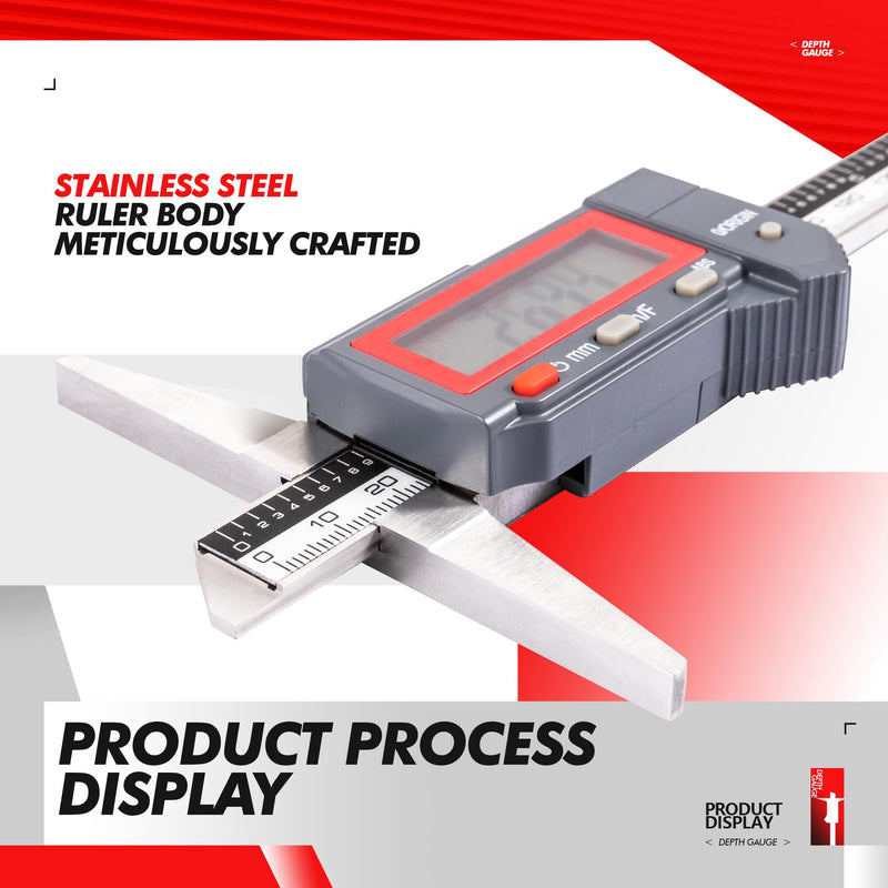 Absolute Digital Depth Caliper 0-150mm / 0-6", ±0.02mm Accuracy, 0.01mm/0.0005" Resolution, Electronic Depth Gauge with Locking Dial, Precision Measuring Tool for Machining & Inspection Depth 6"