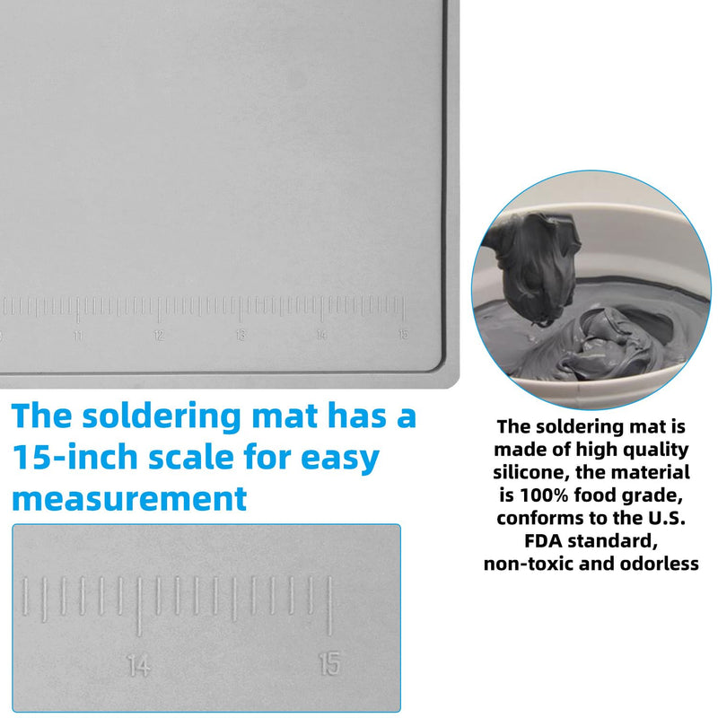 Grey Soldering Mat Heat Resistant 932℉ Solder Mat, With Scale Ruler And Screw Position, Silicone Repair, For Electronics, Computer, Phone, Magnetic Work, Indicators, Size 16 * 12 in Gray 160 XL