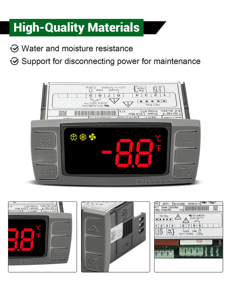for Dixell XR02CX-4N1F1 Temperature Controller, Replace for Dixell Temperature Controller Fit for 120V 50-60hz Commercial Refrigerators/Freezer, with Temperature Sensor Probes & Clasp