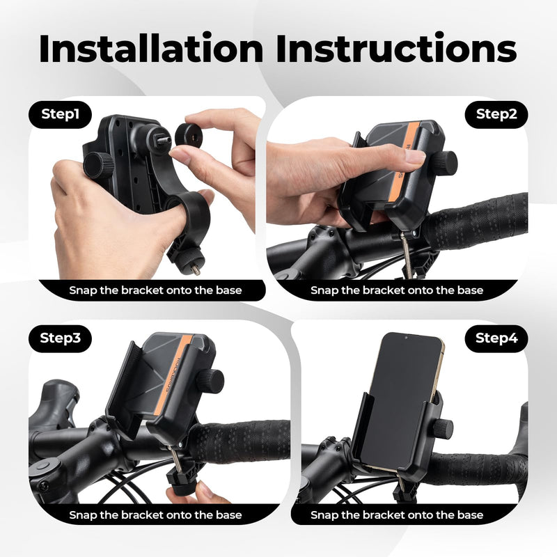 ROCKBROS Bike Phone Mount for 4.7-7.2" Phones，360° Rotation & Shock Absorption Black